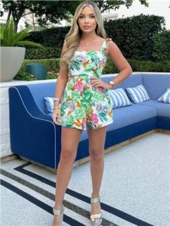 Ax Paris Green Floral Frill Strap Playsuit -Jack & Jones Store 28511 2