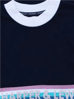 Harper & Lewis Navy / Cream Colour Block Panel Logo T-Shirt -Jack & Jones Store 28519 2