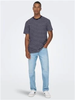 Only & Sons Dark Navy Henry Striped T-Shirt -Jack & Jones Store 28520 2