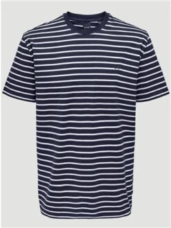 Only & Sons Dark Navy Henry Striped T-Shirt