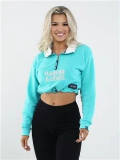 Harper & Lewis Mint Cropped 1/4 Zip Sweater