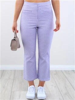 Only Purple Rose/White Carola Gingham Kick Flare
