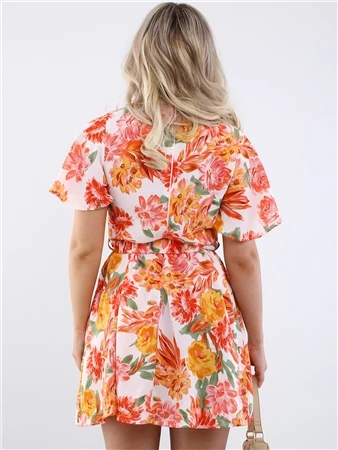 Ax Paris Pink Floral Wrap Top Belted Skater Dress 4 Ax Paris Pink Floral Wrap Top Belted Skater Dress - Image 4