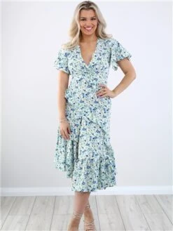 Missi London Blue Floral Print Pattern Midi Dress -Jack & Jones Store 28588 2