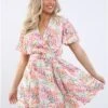 Ax Paris Floral Wrap Top Belted Skater Dress