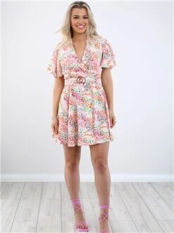 Ax Paris Floral Wrap Top Belted Skater Dress -Jack & Jones Store 28589 2