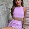 Saint Genies Lilac Beatrix Diamante Fringe Racer Shape Crop Top