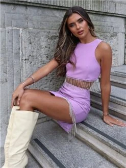 Saint Genies Lilac Beatrix Diamante Fringe Racer Shape Crop Top -Jack & Jones Store 28600 3