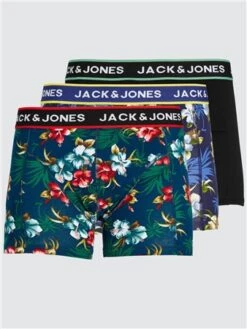 Jack & Jones Blue / Black 3-Pack Printed Trunks