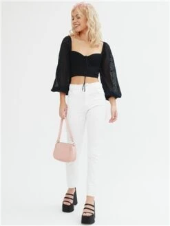 The Frolic Black Long Sleeve Cropped Lace Detail Top -Jack & Jones Store 28615 2