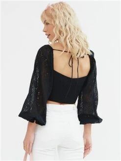 The Frolic Black Long Sleeve Cropped Lace Detail Top -Jack & Jones Store 28615 3