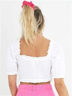 Brave Soul White Broderie Anglaise Buttoned Milkmaid Top -Jack & Jones Store 28628 3