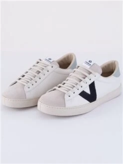 Victoria White / Navy Marino Leather Lace Up Trainer