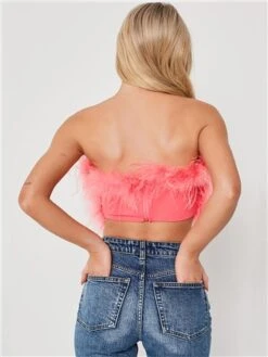 Saint Genies Pink Mya Strapless Feather Crop Top -Jack & Jones Store 28660 3