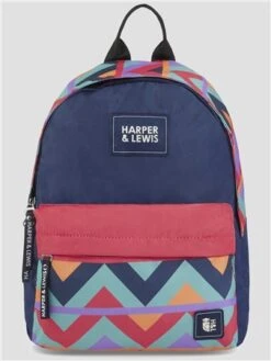 Harper & Lewis Navy /Coral Aztec Raver Retro Pattern Rucksack