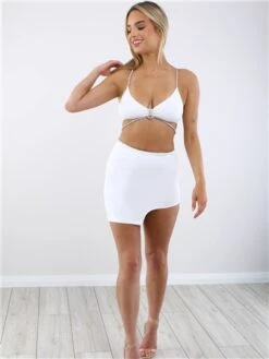 Saint Genies White Julia Diamante Trim Mini Skirt -Jack & Jones Store 28676 2