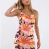 Vivichi Orange Print Pattern Slinky Mini Dress