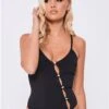 Saint Genies Black Francesca Bodysuit Cut Out Diamante