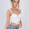 Saint Genies White Layla Satin Lace Up Back Crop Top