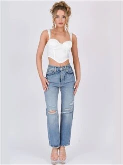 Saint Genies White Layla Satin Lace Up Back Crop Top -Jack & Jones Store 28700 2