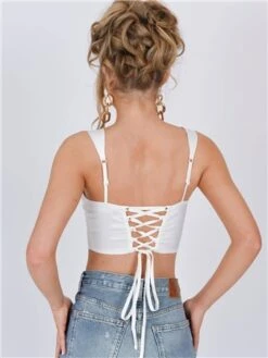 Saint Genies White Layla Satin Lace Up Back Crop Top -Jack & Jones Store 28700 3