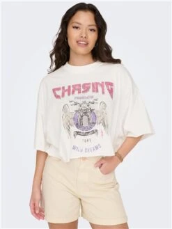 Only Cloud Dancer Lucy Life Crop S/S Wings Top Box