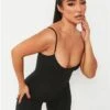 Missy Empire Black Sariah Ribbed Seamless Strappy Unitard