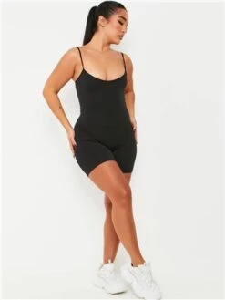 Missy Empire Black Sariah Ribbed Seamless Strappy Unitard -Jack & Jones Store 28731 2