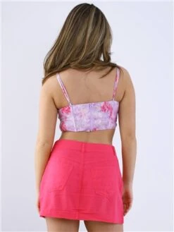Saint Genies Lilac / Pink Floral Satin Drape Front Corset Top -Jack & Jones Store 28736 3