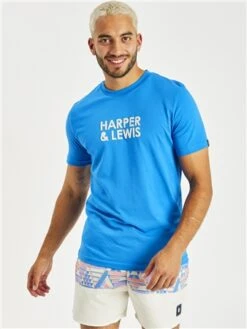 Harper & Lewis Royal Blue / Cream Logo Print T-Shirt -Jack & Jones Store 28748 3