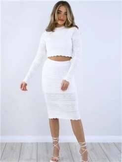Saint Genies White Crochet Knit Midi Skirt -Jack & Jones Store 28765 2