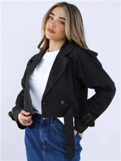 Saint Genies Black Cropped Belted Trenchcoat