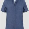 Duke Navy Hove Textured Fabric Short Sleeve Button Shirt