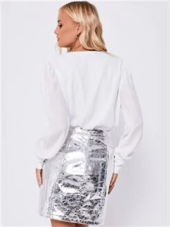 Saint Genies Silver Maria Croc Faux Leather A-Line Skirt -Jack & Jones Store 28823 3