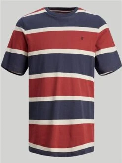 Jack & Jones Red / Winery Striped Crew Neck T-Shirt