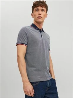 Jack & Jones Grey / Mood Indigo Plain Spread Collar Polo -Jack & Jones Store 28849 3