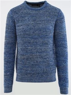 Brave Soul Blue / Denim / Ecru Crew Neck Colour Twist Knit Jumper