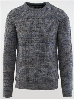 Brave Soul Beige / Navy / Blue Crew Neck Colour Twist Knit Jumper