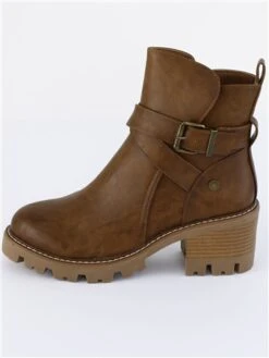 Refresh Camel Tan Block Heel Buckle Boot -Jack & Jones Store 28870 2