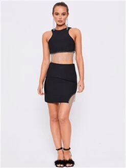 Saint Genies Black Beatrix Diamante Fringe Asymmetric Mini Skirt -Jack & Jones Store 28872 2