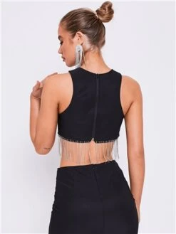 Saint Genies Black Beatrix Diamante Fringe Racer Shape Crop Top -Jack & Jones Store 28873 3