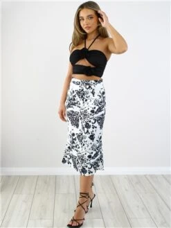 Saint Genies Cream Pattern Satin Midi Skirt -Jack & Jones Store 28879 2