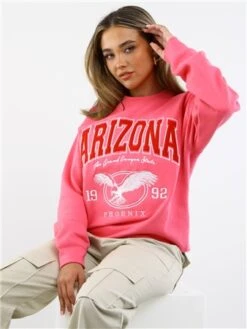 Vivichi Pink Oversized Arizona Crew Sweatshirt