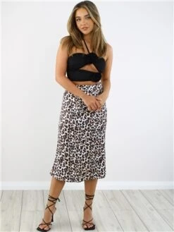 Saint Genies Leopard Print Pattern Satin Midi Skirt -Jack & Jones Store 28884 2