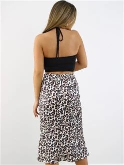 Saint Genies Leopard Print Pattern Satin Midi Skirt -Jack & Jones Store 28884 3