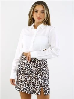 Saint Genies Leopard Print Split Mini Skirt