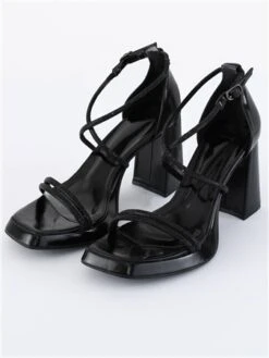 No Doubt Black Strappy Square Toe Heels