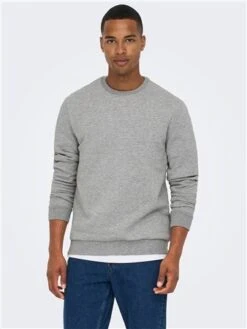 Only & Sons L/Grey Regular Fit O-Neck Sweatshirt -Jack & Jones Store 28909 3