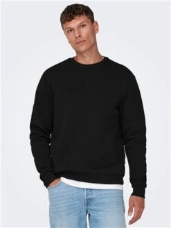 Only & Sons Black / Black Regular Fit O-Neck Sweatshirt -Jack & Jones Store 28910 3