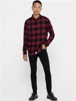 Only & Sons Purple / Cabernet Slim Fit Checked Shirt -Jack & Jones Store 28916 2